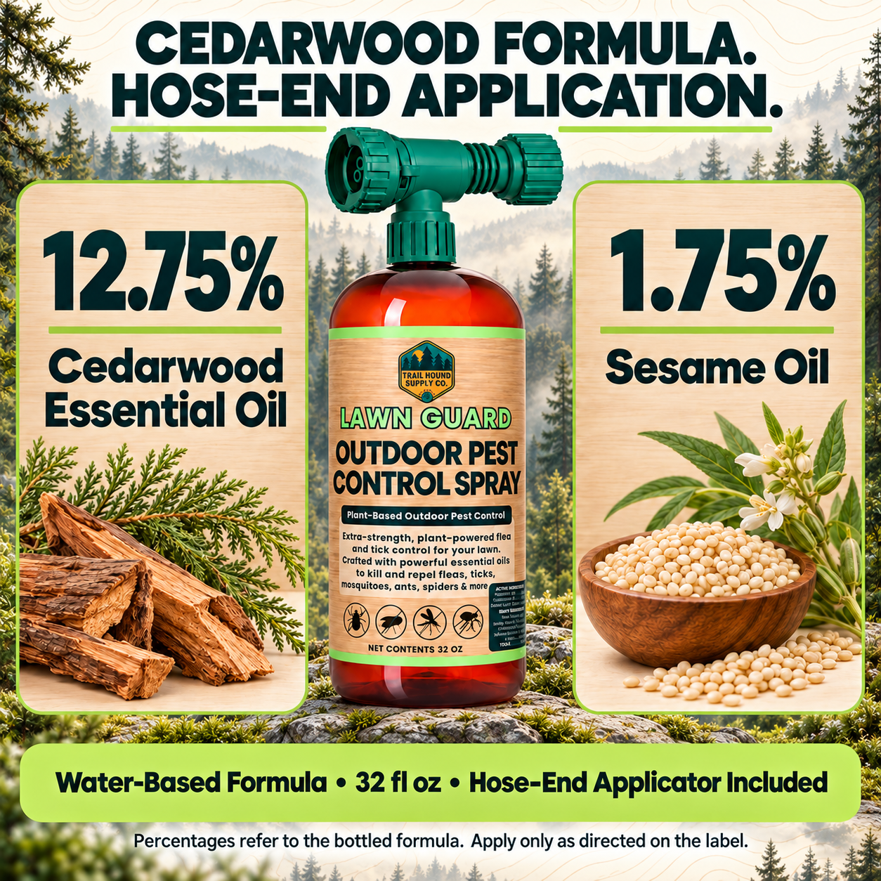 Lawn Guard Outdoor Pest Control Yard Spray - Cedarwood Essential Oil Formula - 32oz